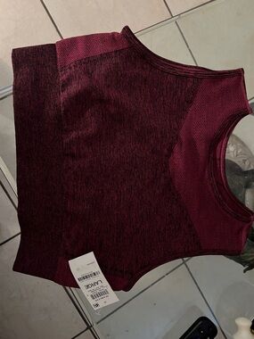 Ideology Wine Burgundy Textured Sleeveless Crop Tank